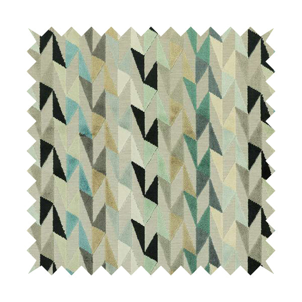 Pastel Tones Blue Grey Teal White Colours Of Geometric Pattern Furnishing Velvet Upholstery Fabric JO-1307 - Made To Measure Curtains