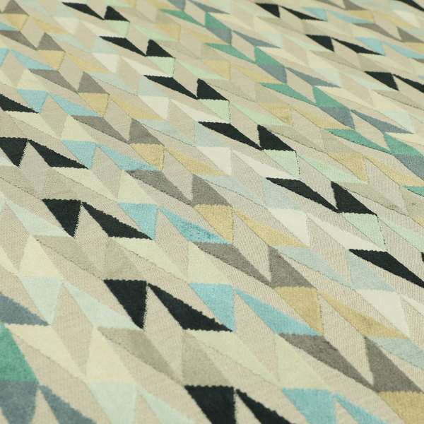 Pastel Tones Blue Grey Teal White Colours Of Geometric Pattern Furnishing Velvet Upholstery Fabric JO-1307 - Roman Blinds