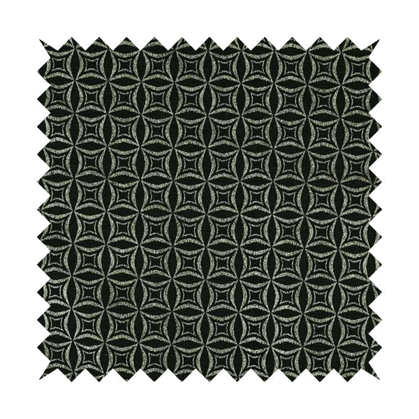 Diamond Geometric Pattern Black Silver Colour Chenille Upholstery Fabric JO-1308 - Roman Blinds