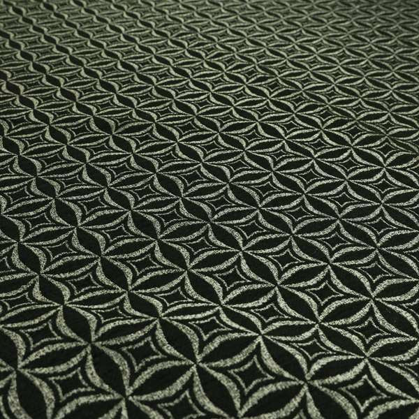 Diamond Geometric Pattern Black Silver Colour Chenille Upholstery Fabric JO-1308 - Roman Blinds