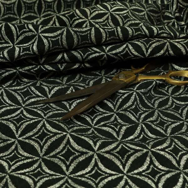 Diamond Geometric Pattern Black Silver Colour Chenille Upholstery Fabric JO-1308 - Roman Blinds