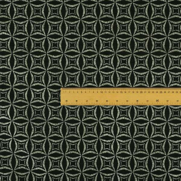 Diamond Geometric Pattern Black Silver Colour Chenille Upholstery Fabric JO-1308 - Roman Blinds