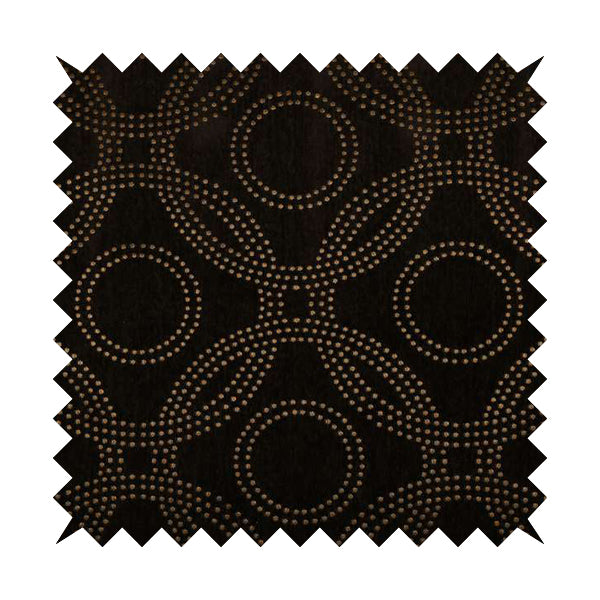 Vegas Brown Bronze Shine Effect Geometric Dotted Medallion Pattern Soft Chenille Upholstery Fabric JO-131 - Made To Measure Curtains