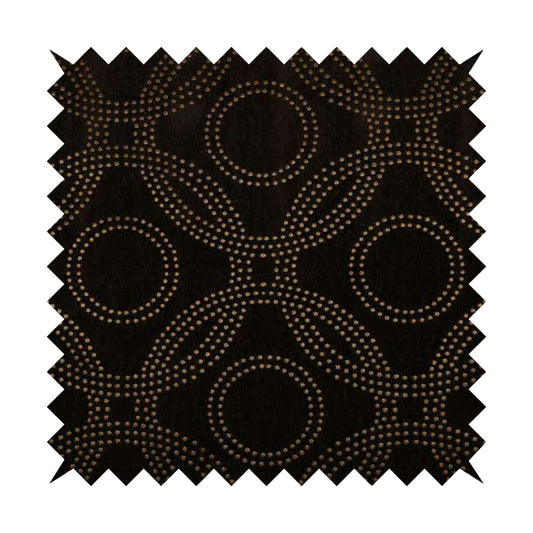 Vegas Brown Bronze Shine Effect Geometric Dotted Medallion Pattern Soft Chenille Upholstery Fabric JO-131