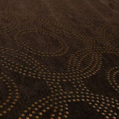 Vegas Brown Bronze Shine Effect Geometric Dotted Medallion Pattern Soft Chenille Upholstery Fabric JO-131 - Made To Measure Curtains