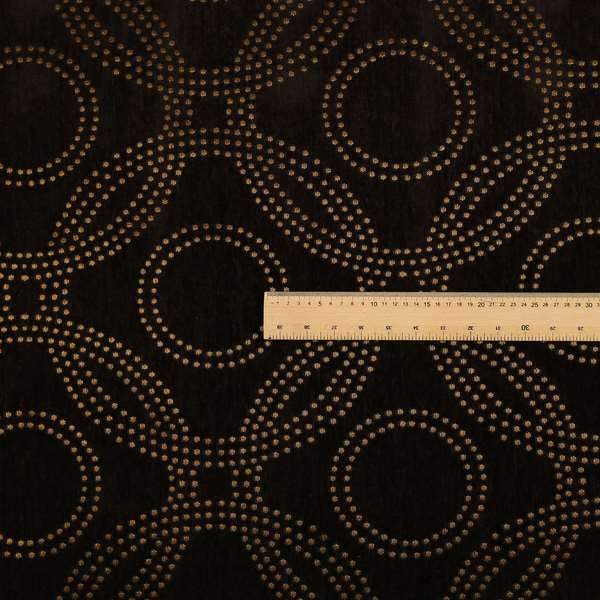 Vegas Brown Bronze Shine Effect Geometric Dotted Medallion Pattern Soft Chenille Upholstery Fabric JO-131 - Roman Blinds