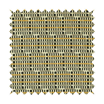 Cream Black Brown Yellow Horizontal Striped Pattern Geometric Chenille Upholstery Fabric JO-1310 - Made To Measure Curtains