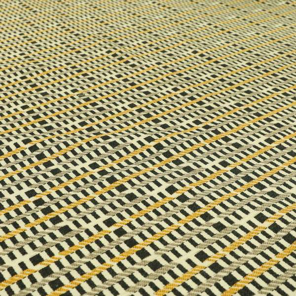 Cream Black Brown Yellow Horizontal Striped Pattern Geometric Chenille Upholstery Fabric JO-1310