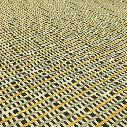 Cream Black Brown Yellow Horizontal Striped Pattern Geometric Chenille Upholstery Fabric JO-1310 - Handmade Cushions