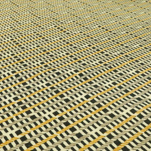 Cream Black Brown Yellow Horizontal Striped Pattern Geometric Chenille Upholstery Fabric JO-1310 - Made To Measure Curtains