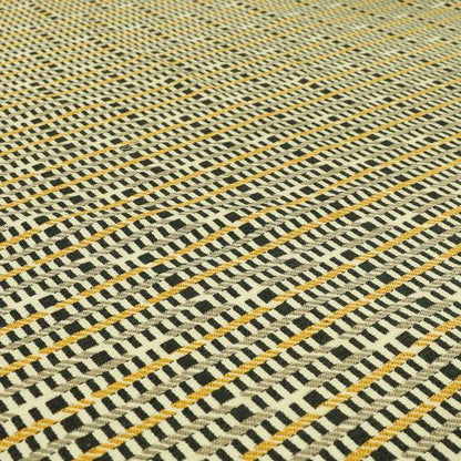 Cream Black Brown Yellow Horizontal Striped Pattern Geometric Chenille Upholstery Fabric JO-1310 - Made To Measure Curtains