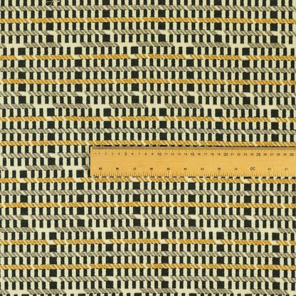 Cream Black Brown Yellow Horizontal Striped Pattern Geometric Chenille Upholstery Fabric JO-1310 - Made To Measure Curtains