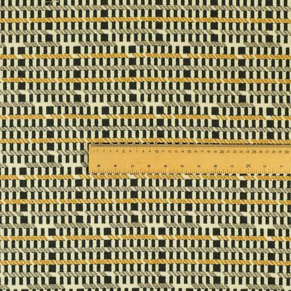 Cream Black Brown Yellow Horizontal Striped Pattern Geometric Chenille Upholstery Fabric JO-1310