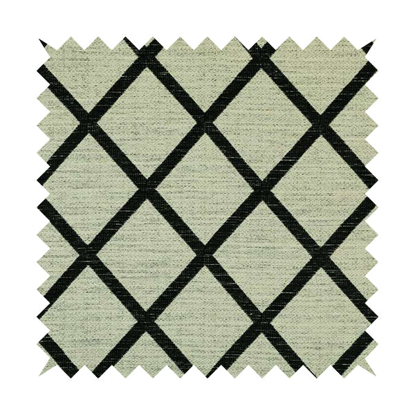 Black Cream Geometric Pattern Soft Chenille Furnishing Fabric JO-1313 - Made To Measure Curtains