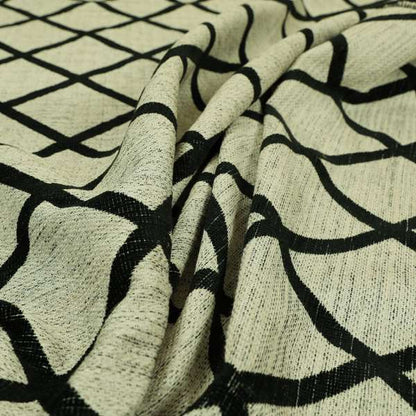 Black Cream Geometric Pattern Soft Chenille Furnishing Fabric JO-1313 - Made To Measure Curtains