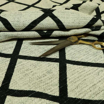 Black Cream Geometric Pattern Soft Chenille Furnishing Fabric JO-1313 - Made To Measure Curtains