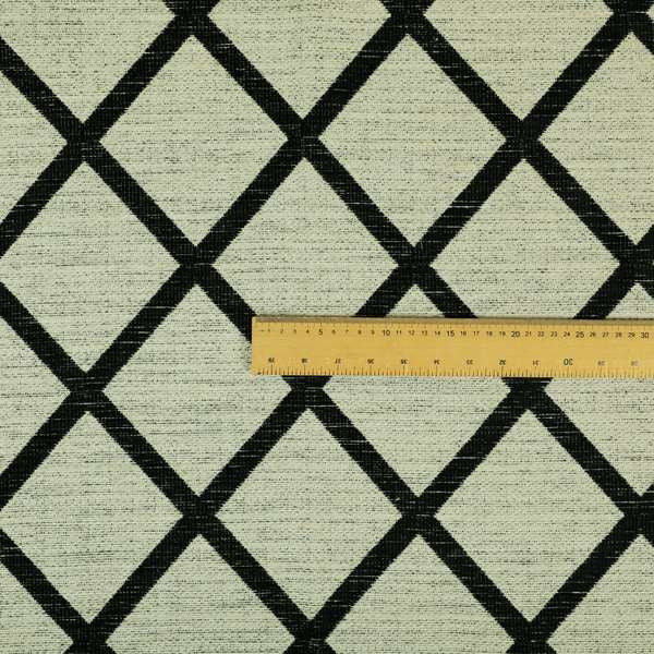 Black Cream Geometric Pattern Soft Chenille Furnishing Fabric JO-1313 - Made To Measure Curtains