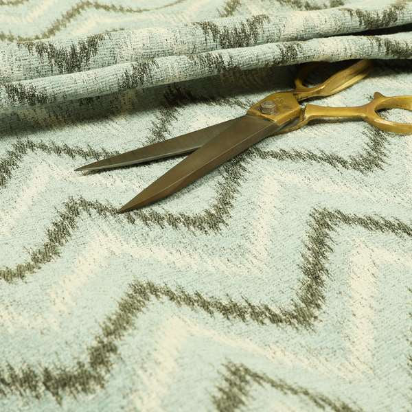 Blue Grey White Colour Chevron Pattern Soft Chenille Upholstery Fabric JO-1314 - Made To Measure Curtains