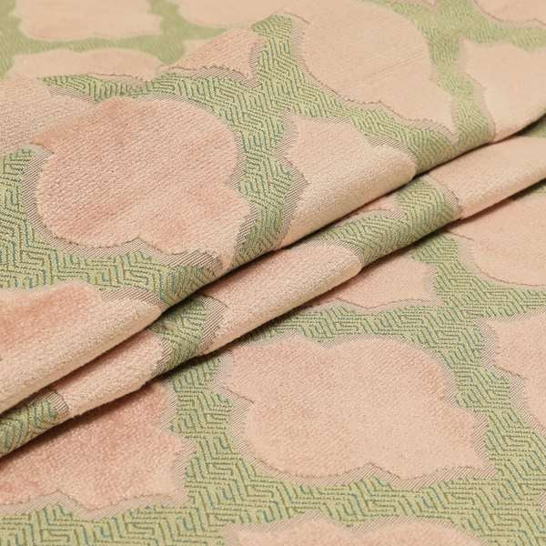 Uniformed Geometric Pattern Baby Pink Colour Velvet Furnishing Upholstery Fabric JO-1317 - Roman Blinds