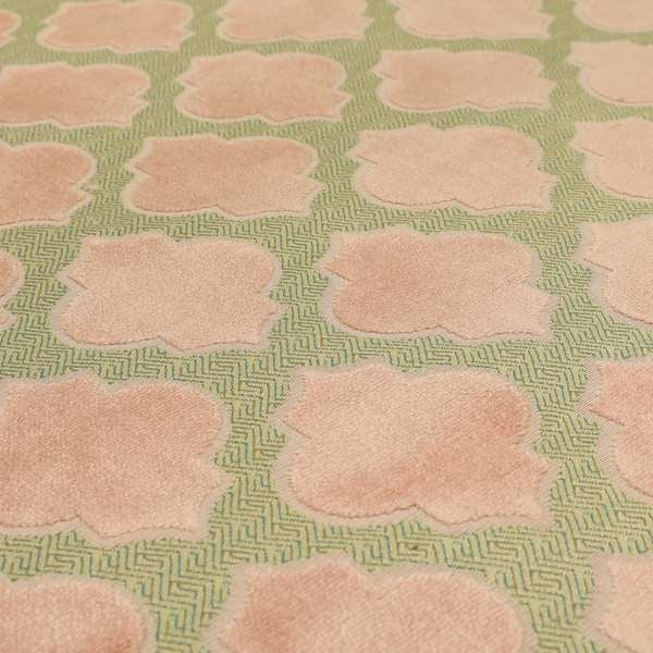 Uniformed Geometric Pattern Baby Pink Colour Velvet Furnishing Upholstery Fabric JO-1317 - Roman Blinds