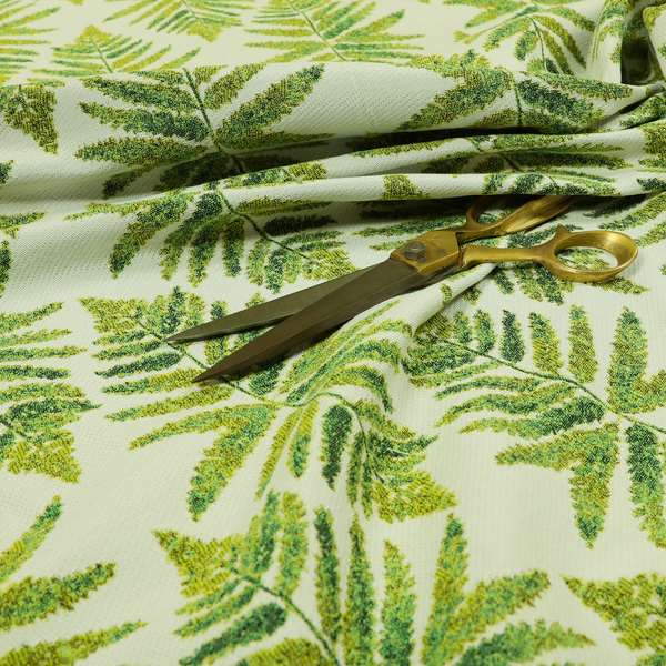 Fern Leaf Inspired Pattern Green Colour Chenille Furnishing Upholstery Fabric JO-1319 - Made To Measure Curtains