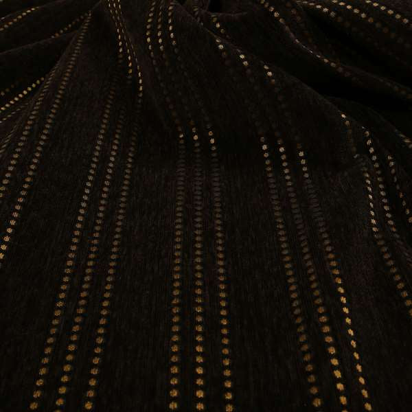 Vegas Brown Bronze Shine Effect Striped Dotted Pattern Soft Chenille Upholstery Fabric JO-132 - Made To Measure Curtains