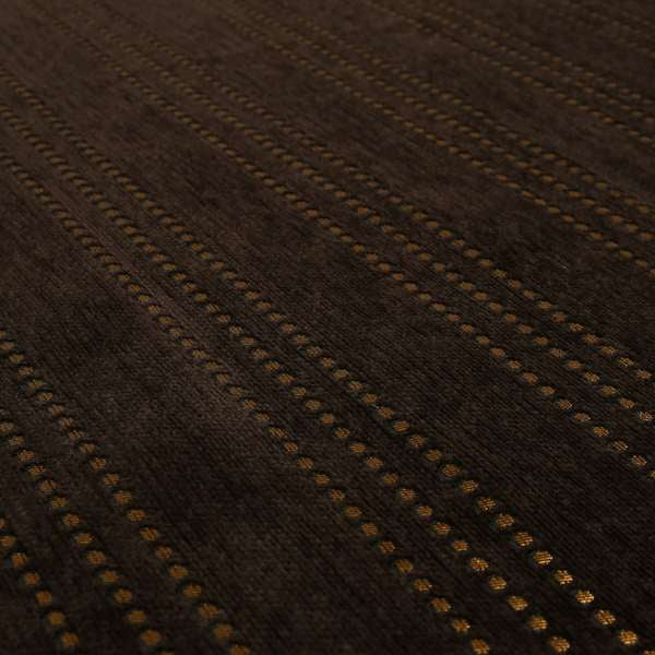 Vegas Brown Bronze Shine Effect Striped Dotted Pattern Soft Chenille Upholstery Fabric JO-132 - Made To Measure Curtains