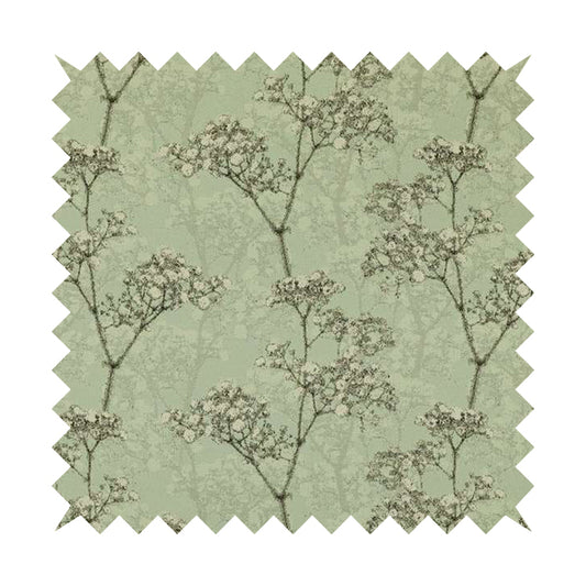 Green Background With White Buds Floral Pattern Soft Chenille Upholstery Fabric JO-1320