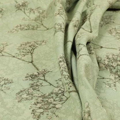 Green Background With White Buds Floral Pattern Soft Chenille Upholstery Fabric JO-1320 - Made To Measure Curtains