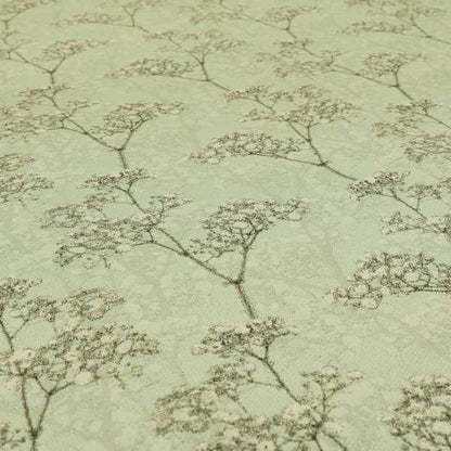 Green Background With White Buds Floral Pattern Soft Chenille Upholstery Fabric JO-1320