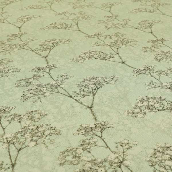 Green Background With White Buds Floral Pattern Soft Chenille Upholstery Fabric JO-1320 - Made To Measure Curtains