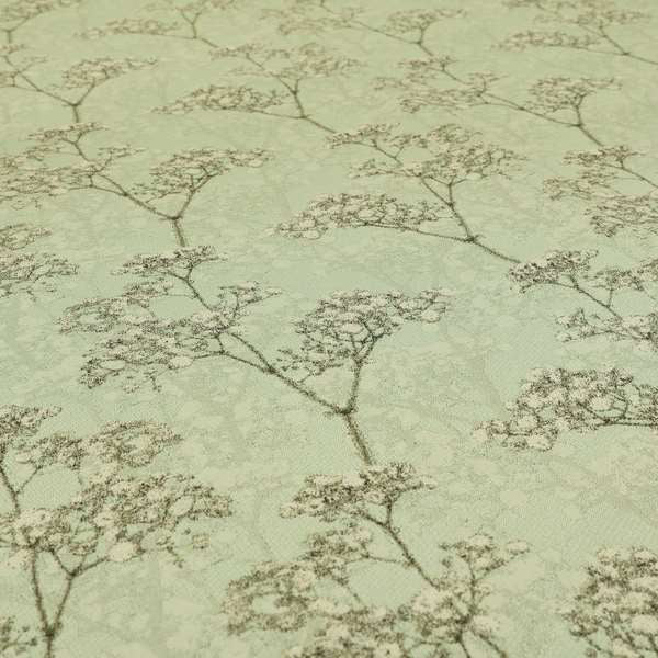 Green Background With White Buds Floral Pattern Soft Chenille Upholstery Fabric JO-1320 - Handmade Cushions