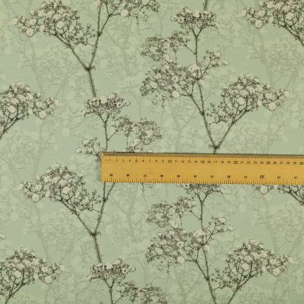 Green Background With White Buds Floral Pattern Soft Chenille Upholstery Fabric JO-1320 - Roman Blinds