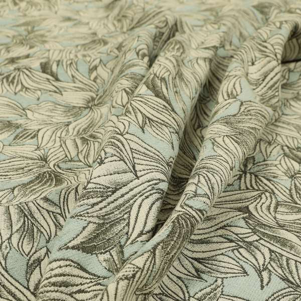 Blue Background With White Leaf Pattern Soft Chenille Upholstery Fabric JO-1321 - Made To Measure Curtains