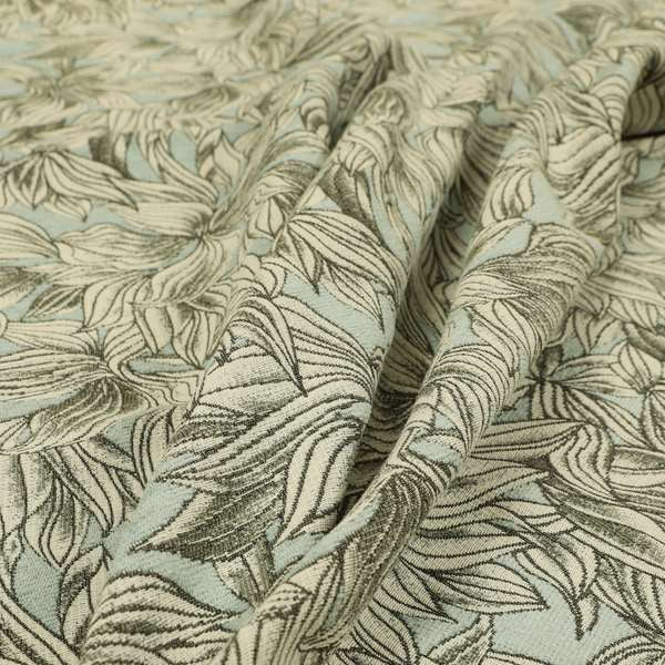 Blue Background With White Leaf Pattern Soft Chenille Upholstery Fabric JO-1321
