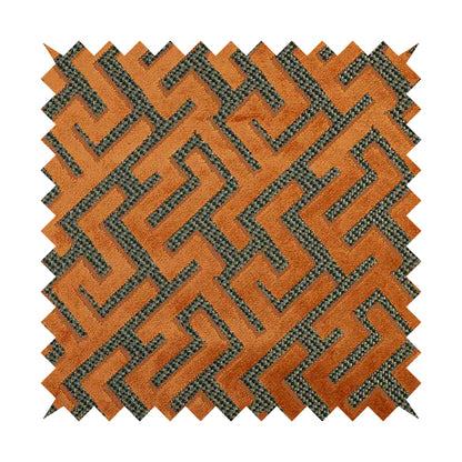 Orange Velvet Greek Key Pattern Material Furnishing Upholstery Fabric JO-1322 - Roman Blinds