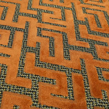 Orange Velvet Greek Key Pattern Material Furnishing Upholstery Fabric JO-1322