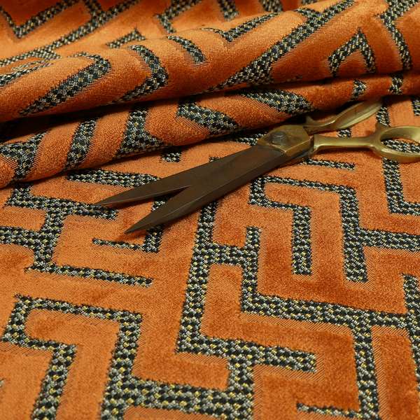 Orange Velvet Greek Key Pattern Material Furnishing Upholstery Fabric JO-1322 - Handmade Cushions