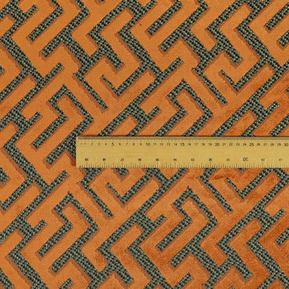 Orange Velvet Greek Key Pattern Material Furnishing Upholstery Fabric JO-1322 - Roman Blinds