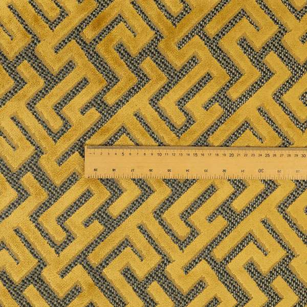 Golden Yellow Velvet Greek Key Pattern Material Furnishing Upholstery Fabric JO-1323 - Made To Measure Curtains