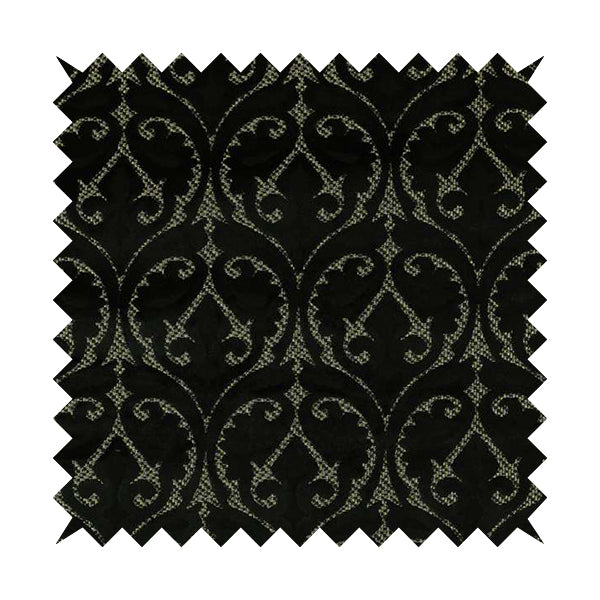 Black Velvet Fleur De Lis Theme Pattern Material Furnishing Upholstery Fabric JO-1324 - Roman Blinds