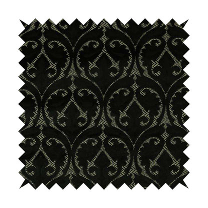 Black Velvet Fleur De Lis Theme Pattern Material Furnishing Upholstery Fabric JO-1324 - Roman Blinds