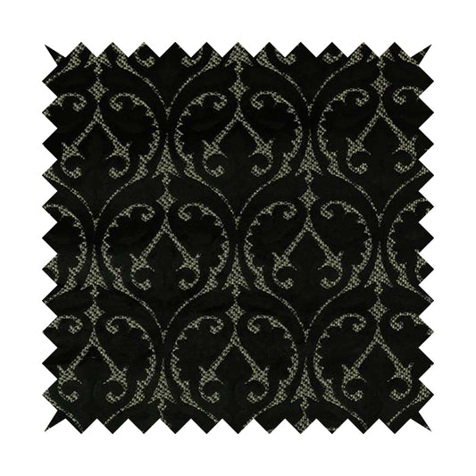 Black Velvet Fleur De Lis Theme Pattern Material Furnishing Upholstery Fabric JO-1324