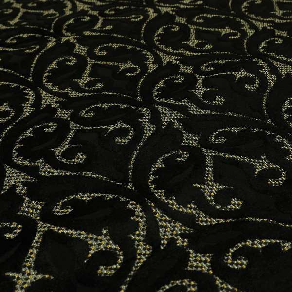 Black Velvet Fleur De Lis Theme Pattern Material Furnishing Upholstery Fabric JO-1324 - Roman Blinds