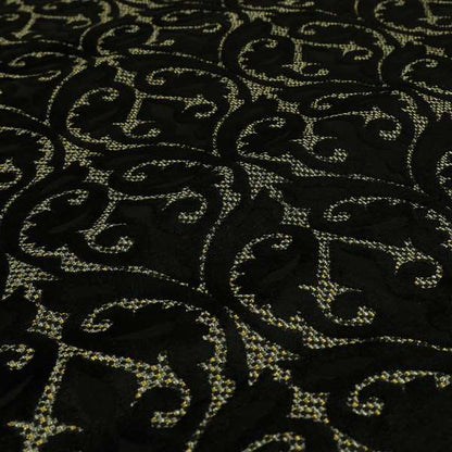 Black Velvet Fleur De Lis Theme Pattern Material Furnishing Upholstery Fabric JO-1324 - Roman Blinds