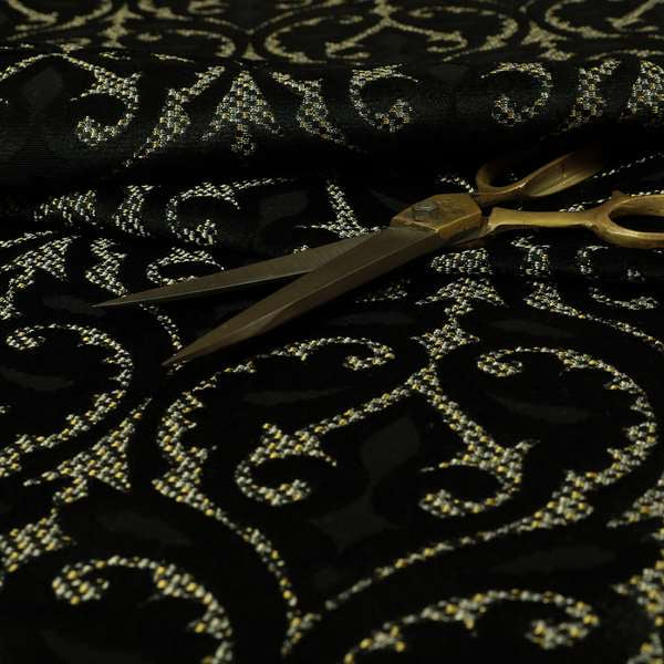 Black Velvet Fleur De Lis Theme Pattern Material Furnishing Upholstery Fabric JO-1324 - Roman Blinds