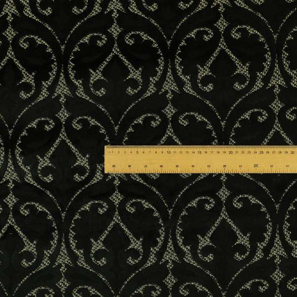 Black Velvet Fleur De Lis Theme Pattern Material Furnishing Upholstery Fabric JO-1324 - Roman Blinds