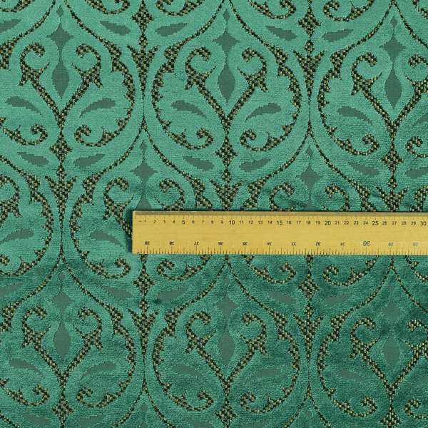 Teal Velvet Fleur De Lis Theme Pattern Material Furnishing Upholstery Fabric JO-1325 - Handmade Cushions