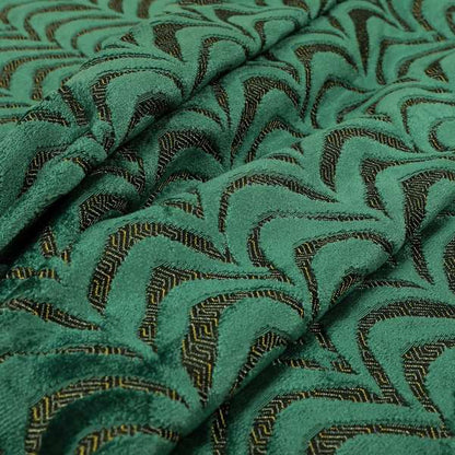 Half Curved Stripe Pattern In Velvet Material Teal Colour Furnishing Upholstery Fabric JO-1326 - Roman Blinds