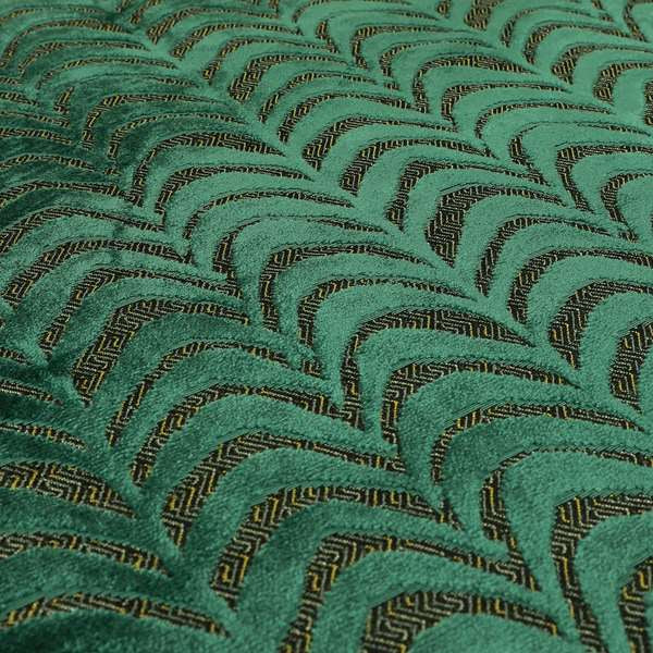 Half Curved Stripe Pattern In Velvet Material Teal Colour Furnishing Upholstery Fabric JO-1326 - Roman Blinds